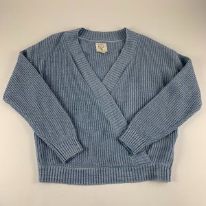 Billabong Sweater Light Blue Ribbed Slouchy Crossover Front L
